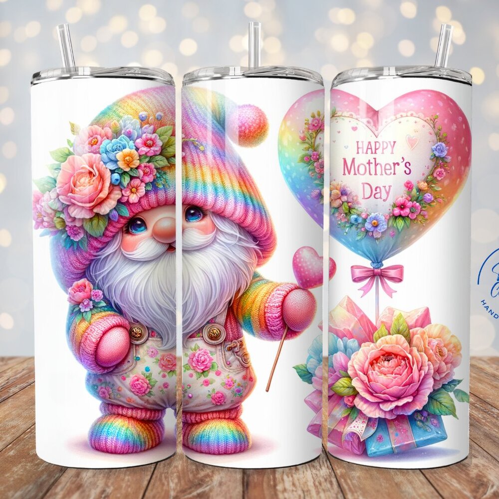 Happy Mother's Day Gnome Tumbler, Rainbow Gnome, Mother's Day Gift, Cute Mom Cup